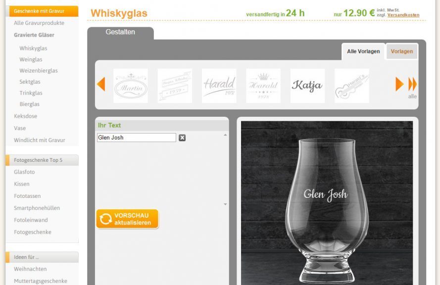 Whiskyglas mit Gravur bei Personello