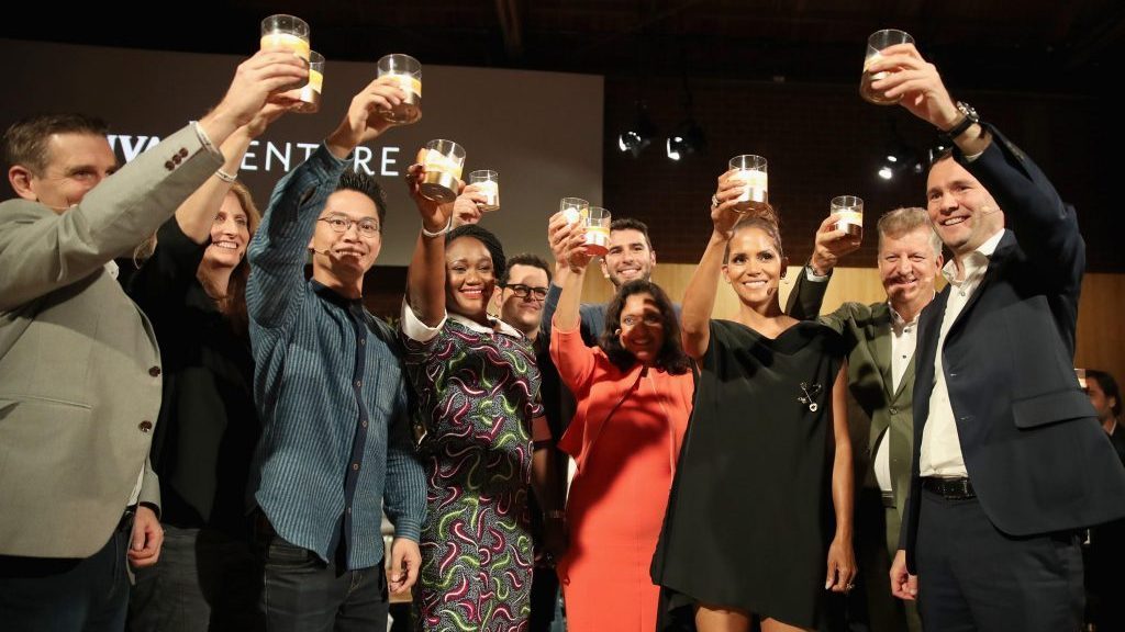 LOS ANGELES, CA - JULY 13: Actor Halle Berry and The Grand Finalists at The Chivas Venture $1m Global Startup Competition at LADC Studios on July 13, 2017 in Los Angeles, California. (Photo by Christopher Polk/Getty Images for Chivas Regal)