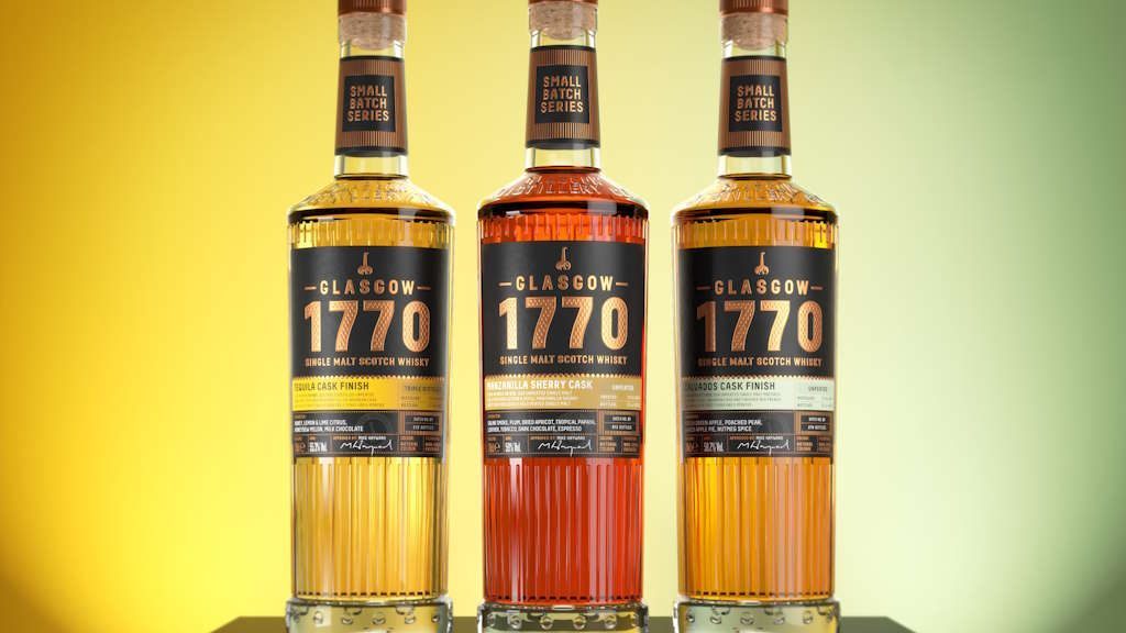 Glasgow 1770 Tequila Cask Finish Single Malt Scotch Whisky, Calvados Cask Finish Single Malt Scotch Whisky and Manzanilla Sherry Cask Finish Single Malt Scotch Whisky